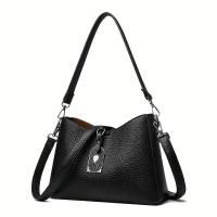2025 Nueva Mujer Casual: Bolso Bandolera Sintético Negro Minimalista de 3 Capas con Correa Extraíble y Cierre de Cremallera para el Trabajo. - details 16