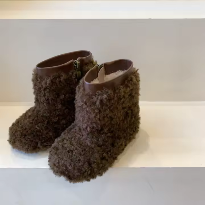 Botas de nieve para niñas, botas esponjosas, zapatos de algodón de felpa - 1