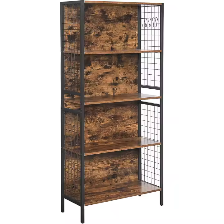 Estantería de 4 Niveles, Estantería Decorativa, para Libros, CD, Carpetas, Ganchos en S, para Salón, - 1