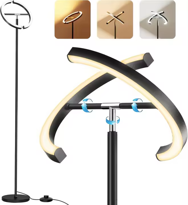 Lámpara de Pie LED Regulable, Lampara de Pie Salon con Distancia & Táctil, 4 Temperaturas de Color, 1300LM, Lámpara de Lectura Moderna para Salón, Dormitorio y Oficina, 20W, Negra - 1