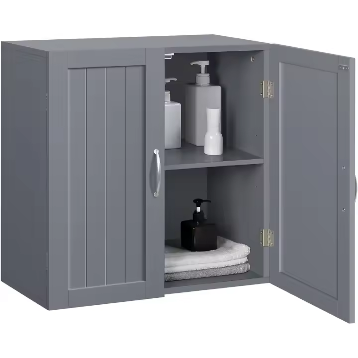 Armario de Baño Pared 59,5x31x59,5cm Mueble Baño Suspendido con Dos Puertas Armario Colgante para Cocina Cuarto de Baño,Lavadero,Ajustable Bandeje y Antivuelco - 1