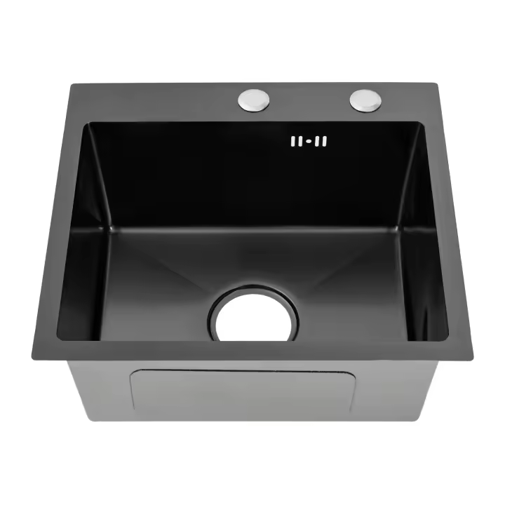 Bollomgy-fregadero Rectangular de acero inoxidable, 40x45 cm, negro mate, incorporado - 1