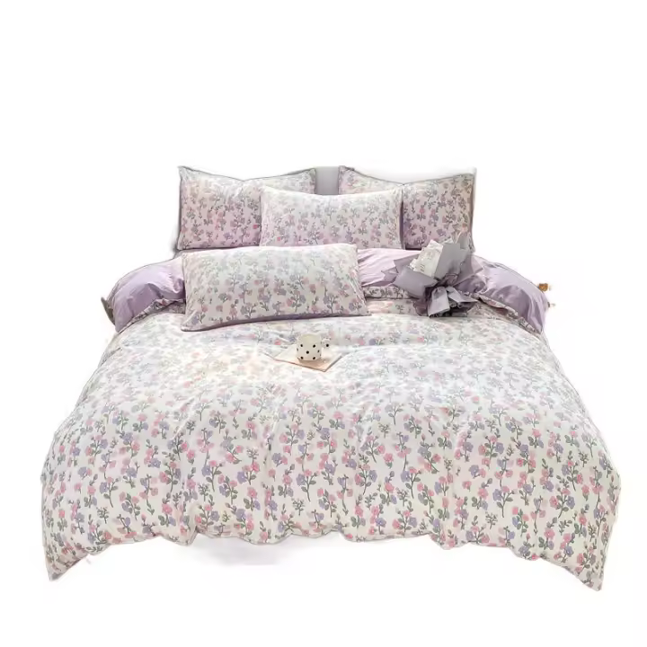 Juego de Ropa de Cama de Algodón Lino de Four Piezas Estilo Fresco Dos Capas de Gauze Sábana Floral - 1