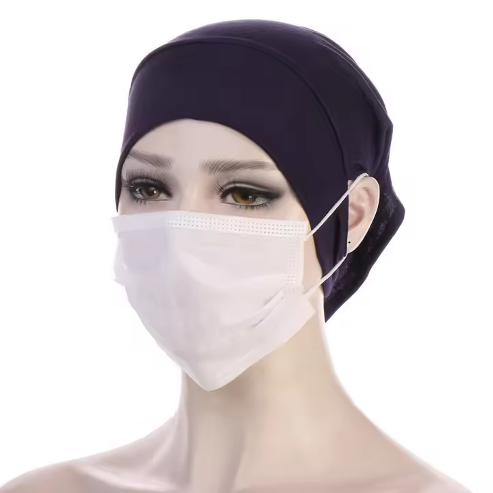Pañuelo Islámico para Mujeres de Color Sólido Bandana Listo con Agujero para Oídos - 1