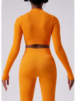 Camiseta deportiva de secado rápido para mujer, Top de Yoga sin costuras, manga larga, con cremallera elástica - details 8