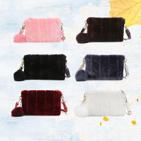 Bolso de mano con pompón de felpa para mujer, de Color sólido bolso de mano, bolsos de sobre para fiesta de noche, Invierno - details 3