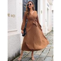 Elegante Vestido Largo Plisado de Color Sólido para Mujer Moda Otoño Primavera 2025 - details 20
