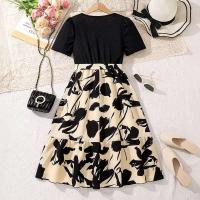 Moda coreana de verano para niños, manga corta floral negra con cinturón, vestido cómodo y decente para fiesta o vacaciones - details 1