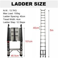 Escalera Telescópica Portátil de Aluminio 6,2m, 2 Ganchos, 15 Peldaños, Antideslizante, Multiusos, Carga de 150kg - details 35