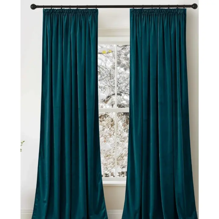 Cortinas de Terciopelo Azúl Zafiro Opacas, Aislantes de Calor y Frío para Dormitorio - 1