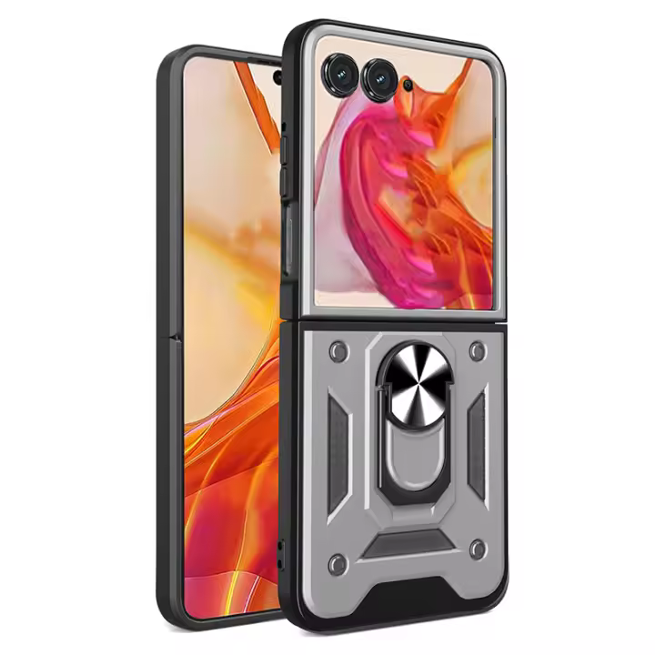 Funda protectora compatible para teléfono Motorola Moto Razr 50 Ultra con soporte y cubierta deslizante para lente - 1