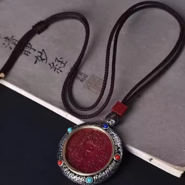 Colgante de dragón del zodiaco con gastos de fantasma de montaña de cinabrio mineral Original, collar Tangka para hombres y mujeres - 1