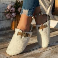 Zapatillas de mujer, zapatos de piel para mujer, novedad de invierno, zapatos planos con hebilla, plataforma para caminar, chanclas de felpa para mujer, botas interiores cálidas informales para mujer - details 0