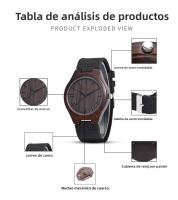 Reloj de Cuarzo Ébano de Alta Calidad Diseño Nórdico Minimalista Correa de Cuero Genuino - details 4
