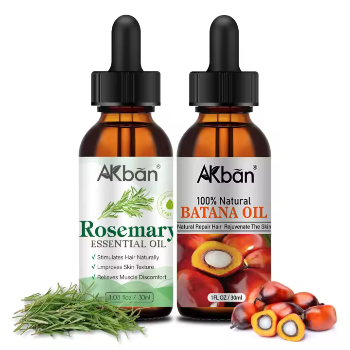AKBAN Rosemary & Raw na Growth Organic promueve el espesor, aceite natural puro para cabello y cuero cabelludo, 1 fl + 1 fl oz - 1