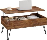 Mesa de Centro Elevable y Extensible Con Espacio Interno, Auxiliar Con Patas Metálicas Para Salón, 95x50x(40-55,5) cm, Marrón Rústico, BTS18hov - details 0