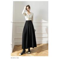 Faldas elegantes de lana sintética para mujer, falda informal holgada de cintura alta con bolsillos para oficina, Otoño e Invierno - details 2