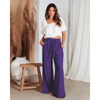 Pantalones elegantes de pierna ancha y cintura alta para mujer, clásicos de verano en color morado - details 1
