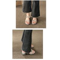 Hadas feng shui diamante zapatillas mujer verano desgaste moda alto sentido transparente palabra con tacón medio tacón grueso sandalias de cristal - details 11