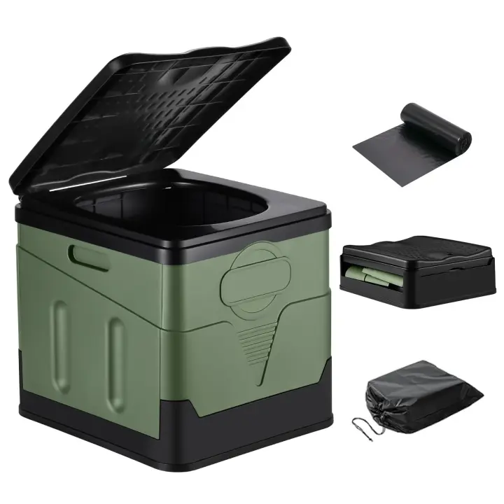 Inodoro portátil plegable para acampar con tapa, orinal portátil para adultos, Cubo de inodoro para coche, Camping al aire libre - 1
