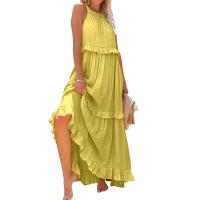 Vestido De Camisola Para Mujer Estilo Europeo Y Americano Verano Nuevo Con Aros Largo Y Volante Sin Mangas Cuello En V Vestido Largo - details 33