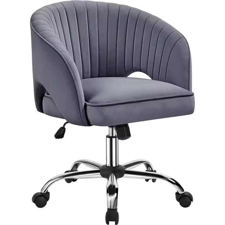 Silla de Oficina Silla de Terciopelo con Rudas Giratorias de 360 °   Silla con Función de Inclinación Sillón para Trabajo Silla Altura Ajustable Tapizada de Terciopelo Gris Oscuro - 1