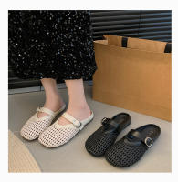 Verano nuevas zapatillas perezosas transpirables tejidas de un pedal zapatillas de cabeza de bolso de fondo plano cómodo de suela suave para mujer. - details 10