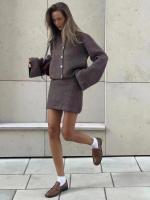 Conjunto de Moda de Manga Ancha y Cremallera Chaqueta Cardigan Falda Estilo Otoño-Invierno - details 2