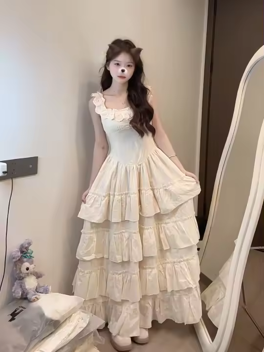Vestido Camisola Dulce para Mujer en Verano Estilo Suave de Lujo con Cintura Recortada - 1