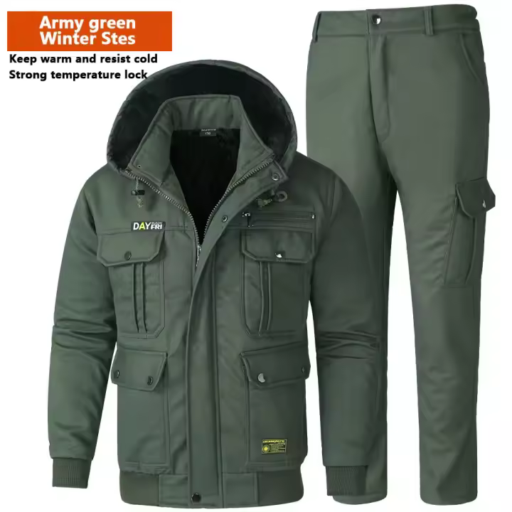 Conjunto de Abrigo y Pantalones para Invierno para Hombres Abrigo de Peluche Grueso, A Prueba de Viento, Ideal para Esquiar y Escalar - 1