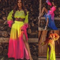 2025 nuevo traje de falda de medio cuerpo, estilo vacacional, conjunto de dos piezas de colores chocantes para mujer - details 2