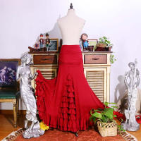 Flamenco Vestido de baile de hojas triangulares rojo envuelto cadera con dos lados hinchados - details 3