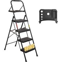 3 Escalones, Capacidad de 272KG con Pedales Antideslizantes Anchos, Taburete Escaleras de Mano de Acero, Manubrio de Esponja, Uso en Interiores y Exteriores, Negro - details 6