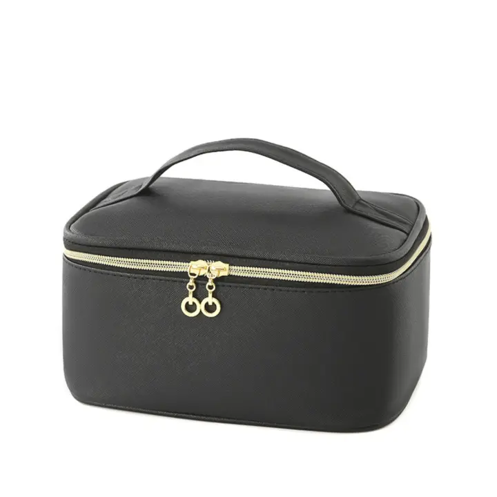 Bolsa de maquillaje portátil para mujer, de gran capacidad neceser de viaje, organizador, color negro - 1