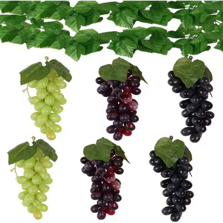 Decoración de Vino con Uvas Falsas 8 Piezas de Uvas Artificiales Realistas de Plástico para Decoración de Interiores - 1