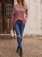 Camiseta holgada de manga larga con cuello en V para mujer, Tops blancos informales, jersey de oficina, otoño e invierno, nuevo - details 18