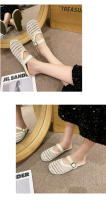 Verano casual ahuecado bolsa de un pedal zapatillas de mujer, nuevas zapatillas de plataforma plana con hebilla de cinturón, medias perezosas transpirables. - details 14