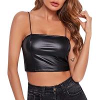 Camisetas sin mangas eróticas con purpurina para mujer, chaleco de charol para mujer, Top corto Sexy con tirantes finos 2022 - details 11