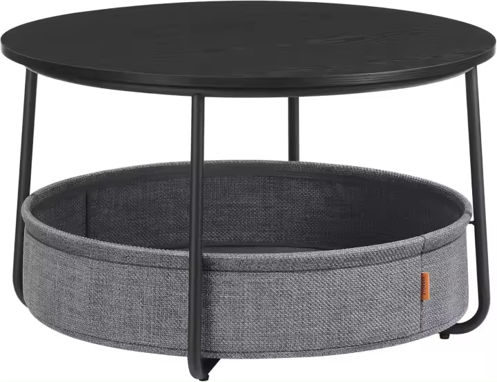 Centro Redonda con Almacenamiento, Mesa de Salón con Cesta de Tela, Estilo Moderno, Marco de Metal, Negro Tinta y Gris Pizarra LCT244B56 - 1