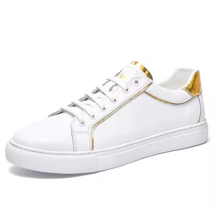 Nuevos zapatos al por mayor de Color oro blanco con capa superior de vaca para hombre, zapatillas clásicas puras de diseño 36-47, calidad de marca, mercado de Dubai - 1