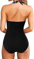 Traje de baño sexy de una pieza con lazo en el cuello y espalda cruzada para mujer - details 22
