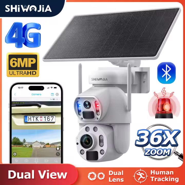 Cámara Solar de Pantalla Doble SHIWOJIA Zoom 36X Seguridad al Aire Libre Follow de Humano PIR - 1