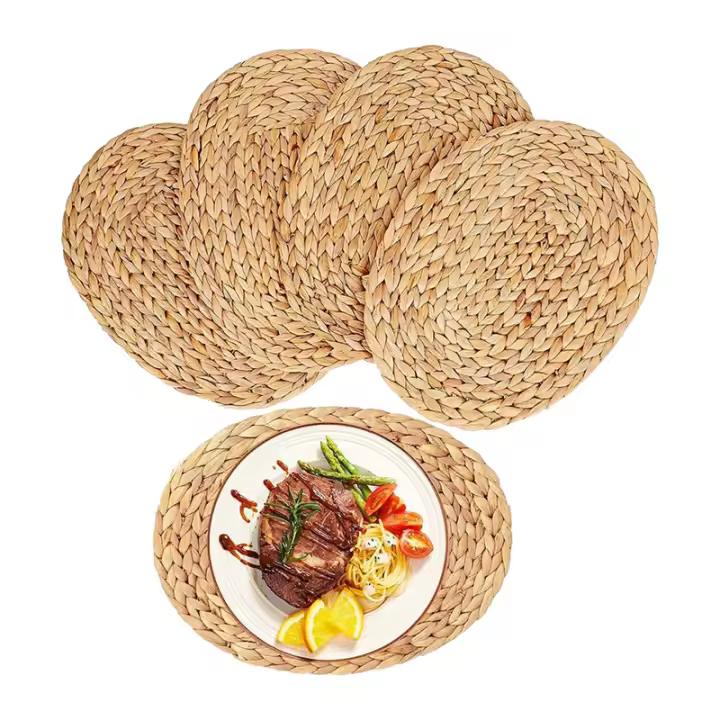 Manteles individuales tejidos ovalados, manteles individuales de jacinto de agua natural, manteles individuales de ratán trenzado de paja, 12 x 16 pulgadas, paquete de 4 - 1