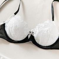Lencería Sexy De Contraste Negro Y Blanco Conjunto De 2 Piezas Translúcido Con Bordado En Forma De Corazón Y Lazo Sujetador Y Brief Para Mujer - details 14