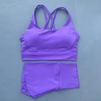 Conjunto de Yoga Sólido para Gimnasio y Bicicleta Legging Corto y Sujetador Deportivo Cruzado - details 3
