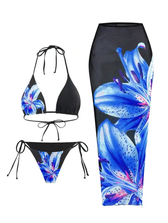 Nuevo estilo sexy traje de baño de tres piezas Charm Lily edición impresa personalizada - 1