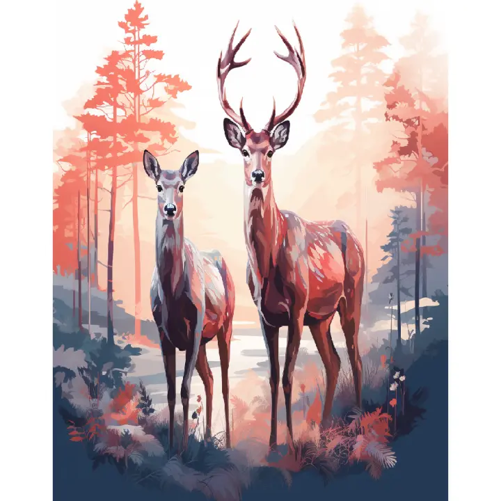 Ruopoty-pintura acrílica por números para adultos, dibujo de ciervo, animales, para colorear, decoración del hogar - 1