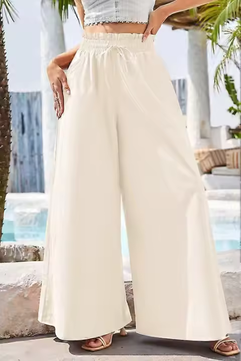 Pantalones para mujer Casual cintura elástica pantalones de pierna ancha con bolsillos BSSM - 1