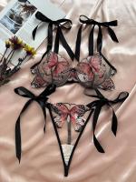 Conjunto de ropa interior de malla transparente con tirantes bordados de mariposa para mujer, lencería Sexy, ropa de realce, novedad - details 1