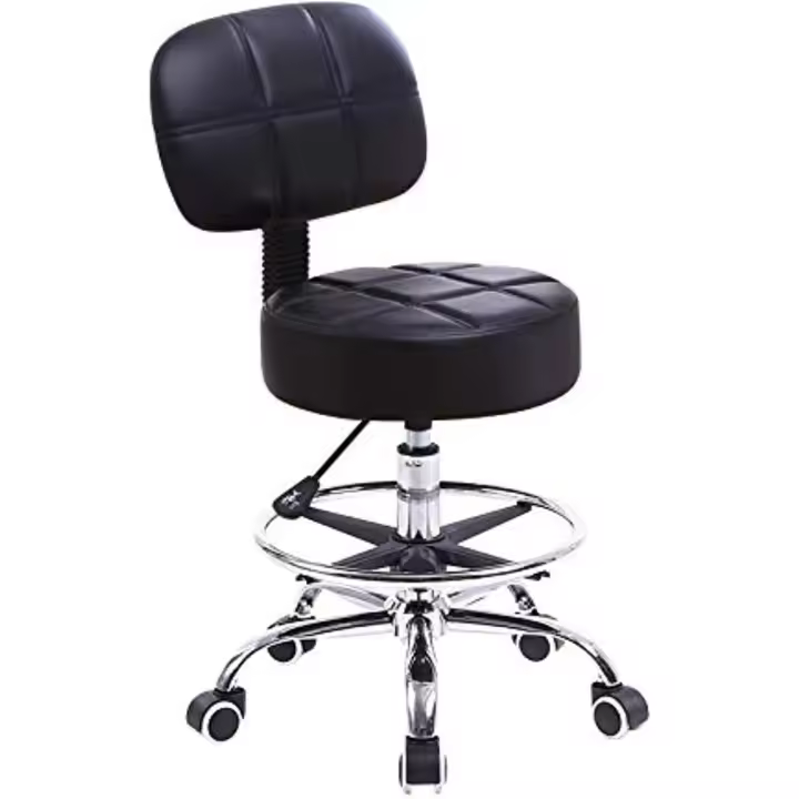 Taburete de Laboratorio de Cuero PU Giratorio Redondo Silla de Trabajo con Respaldo Ajustable en Altura Color Negro - 1